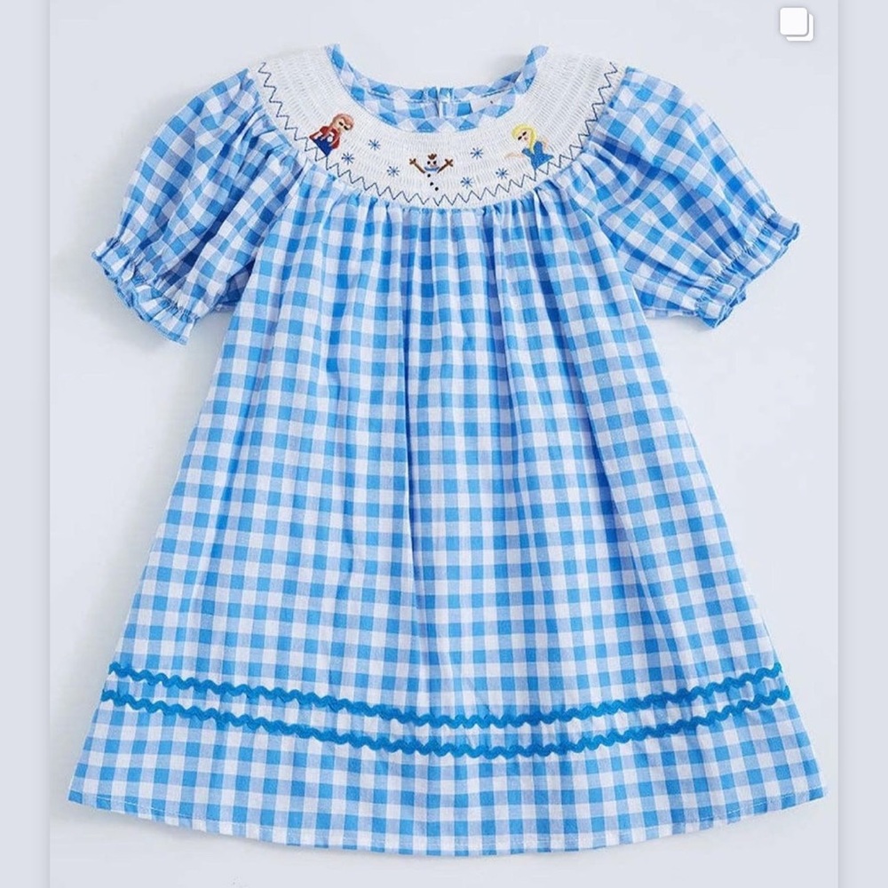 Smocked Frozen Blue Gingham Dress